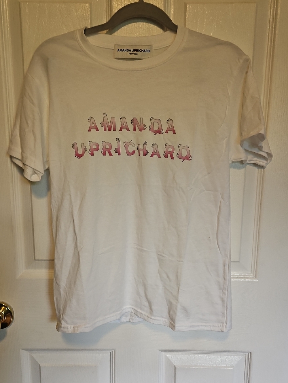 Amanda Uprichard White Tee with Pink Graphic Logo